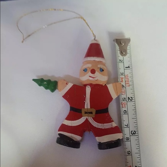 Vintage WOODEN SANTA CLAUS TREE ORNAMENT WITH SMALL TREE 3 1/2" • pre-owned - Picture 2 of 7